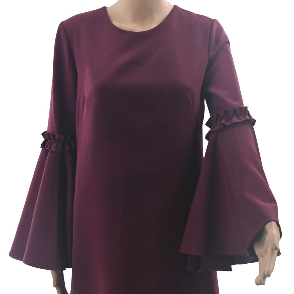 MILLY Cady Burgundy Red Bell Sleeves Mini Dress 4 Holiday USA Classic Maximalist - Picture 4 of 12